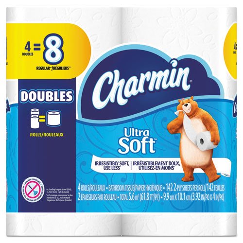 Charmin Ultra Soft Bathroom Tissue, 2-Ply, 4 x 3.92, 142 Sheets/Roll, 4 ...