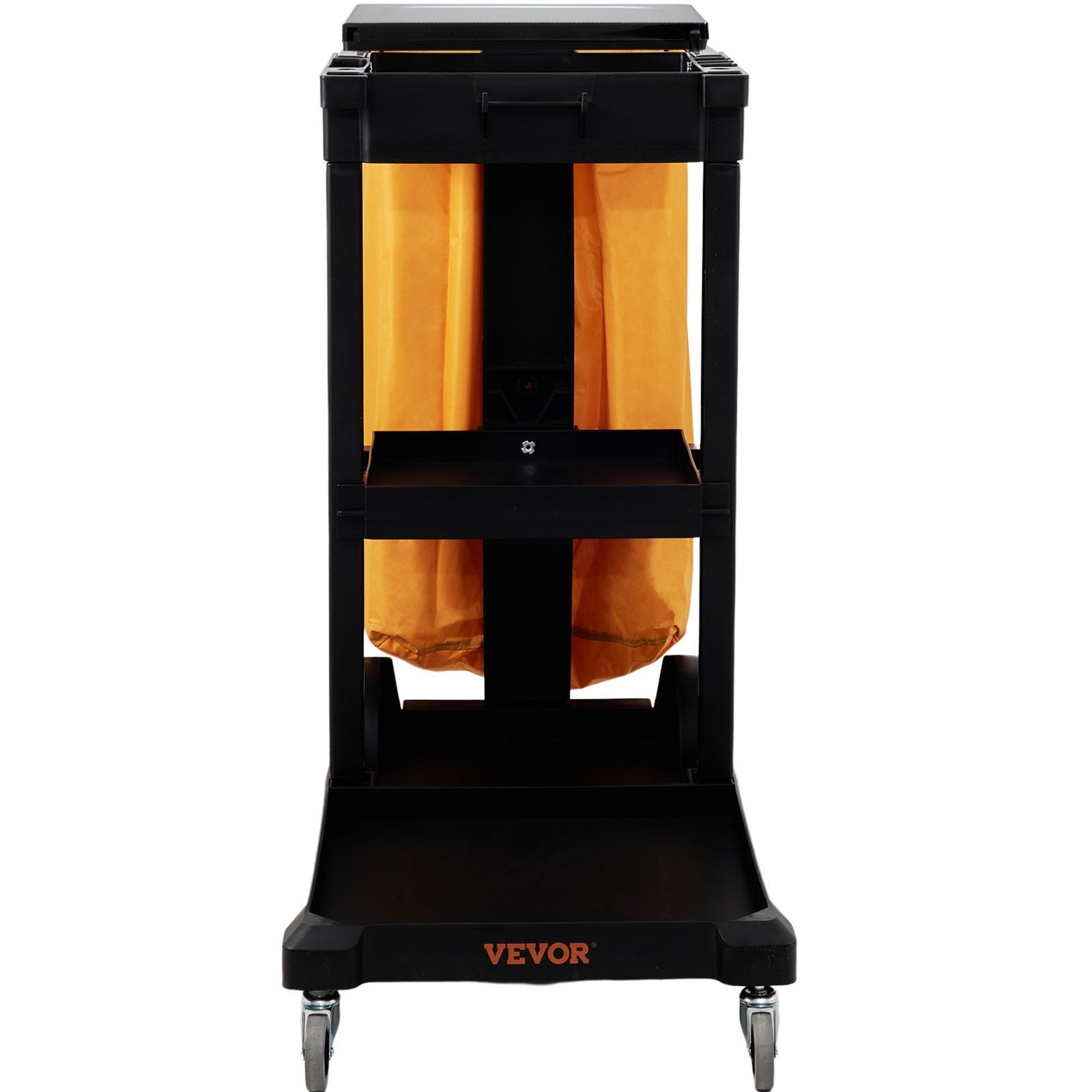 Vevor Cleaning Cart, 3-shelf Commercial Janitorial Cart, 200 Lbs Capacity Plastic Housekeeping Cart, With 25 Gallon Pvc Bag And Cover, 47 X 20 X 38.6in, Yellow&black - Black - Image 3