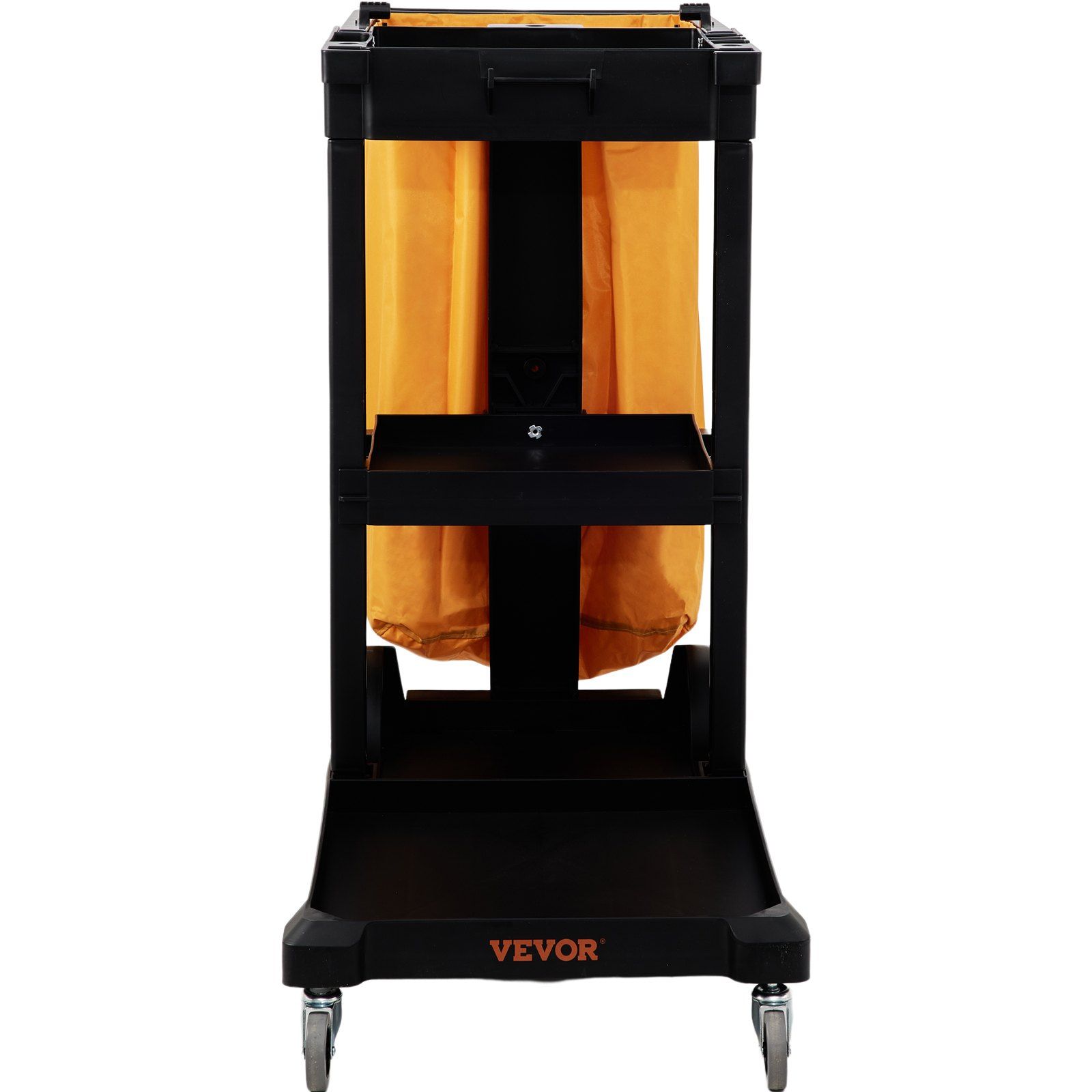 Vevor Cleaning Cart, 3-shelf Commercial Janitorial Cart, 200 Lbs Capacity Plastic Housekeeping Cart, With 25 Gallon Pvc Bag, 47 X 20 X 38.6in, Yellow&black - Black - Image 2